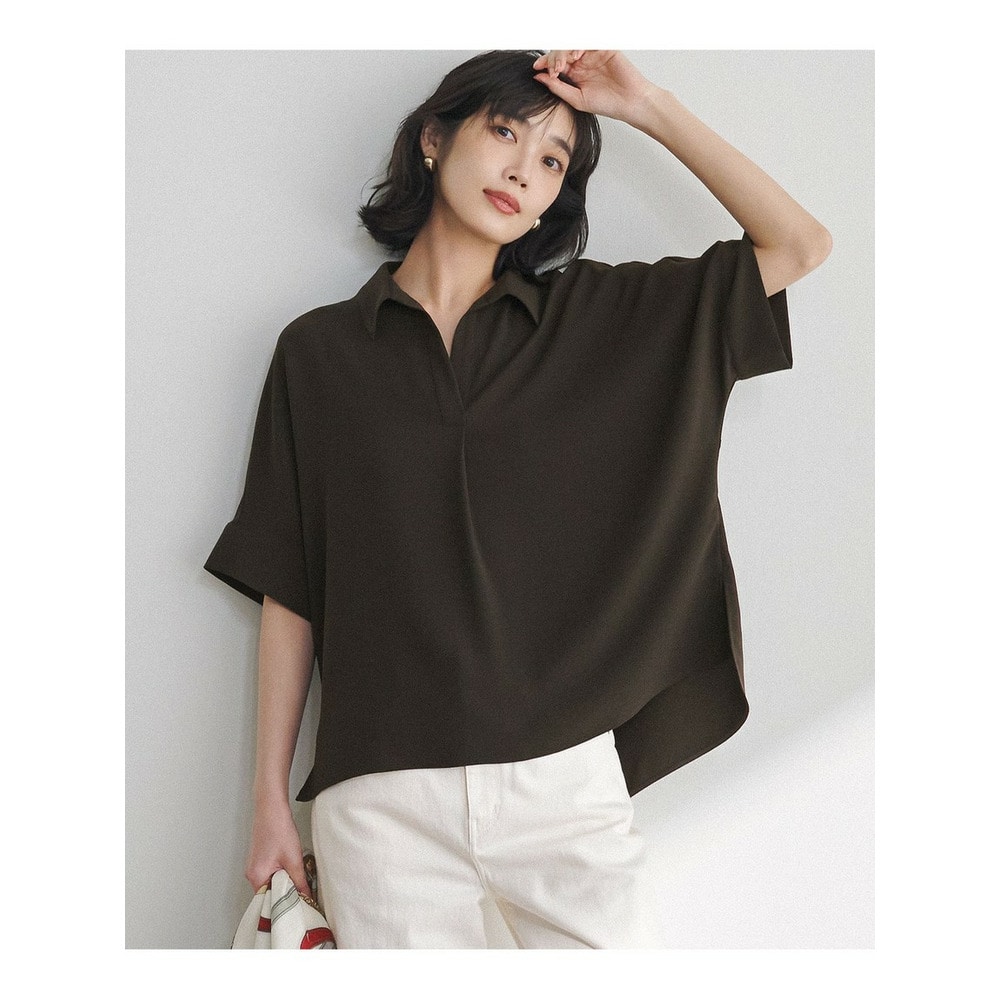ストレッチジョーゼット スキッパーネック ブラウス1