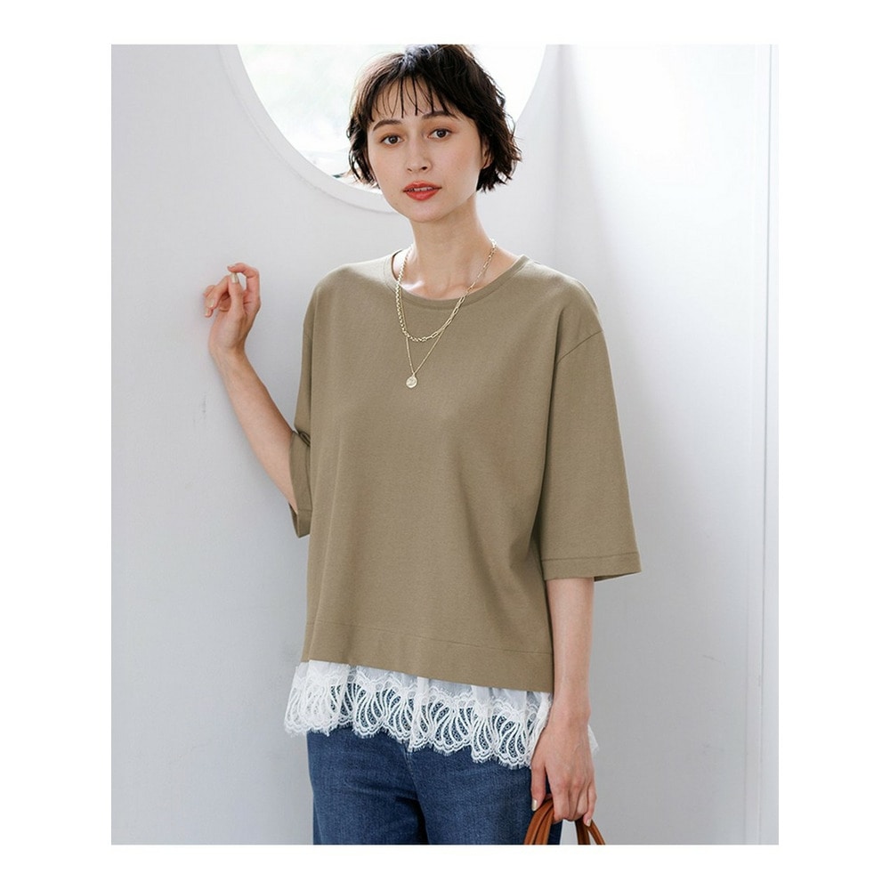 レースヘムレイヤード コンビ カットソー