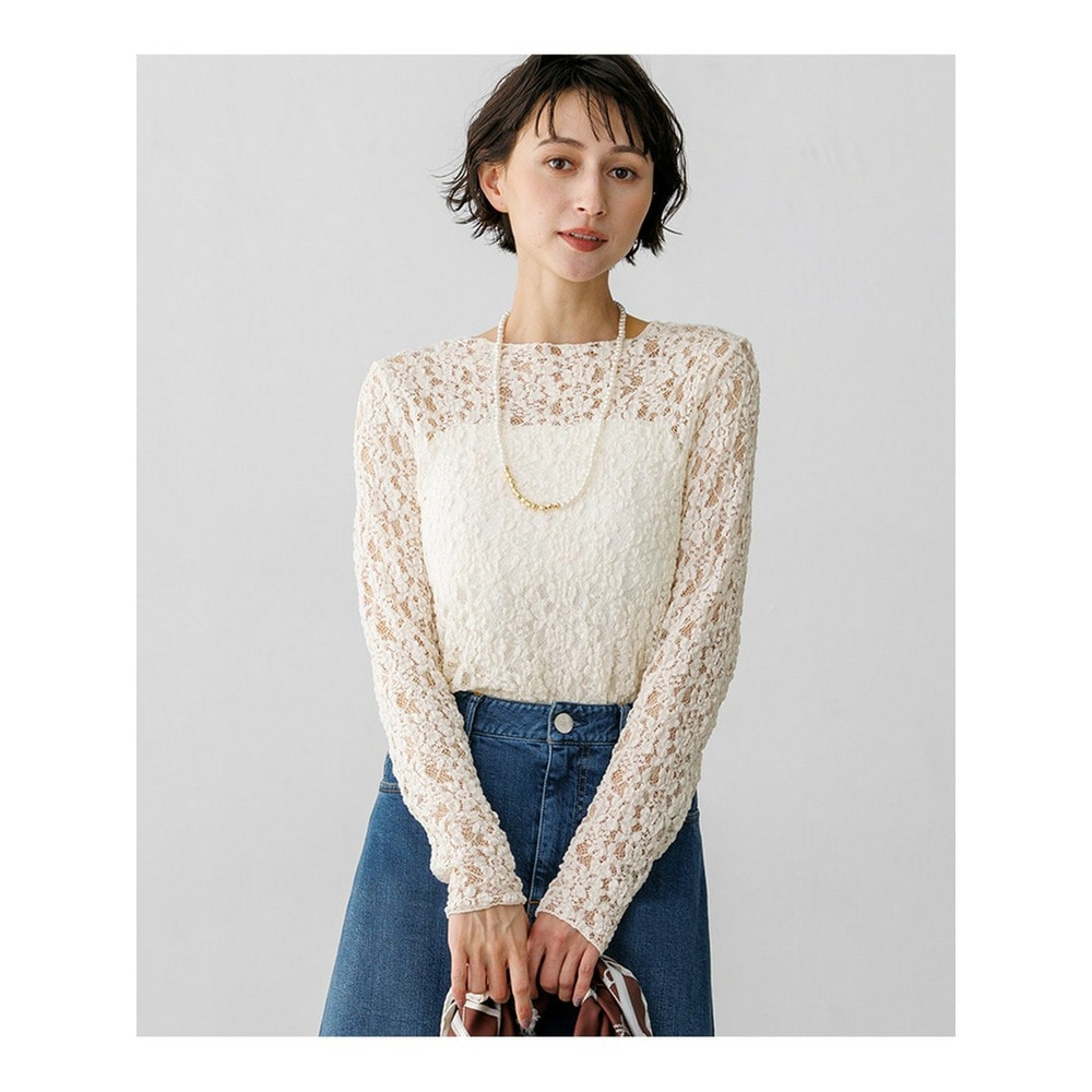 【SLOW/一部店舗限定】コットンミックスレース ボトルネックプルオーバー