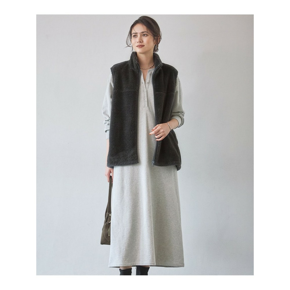 【SLOW/一部店舗限定】ヴィンテージライクテリー ヘンリーネック ワンピース