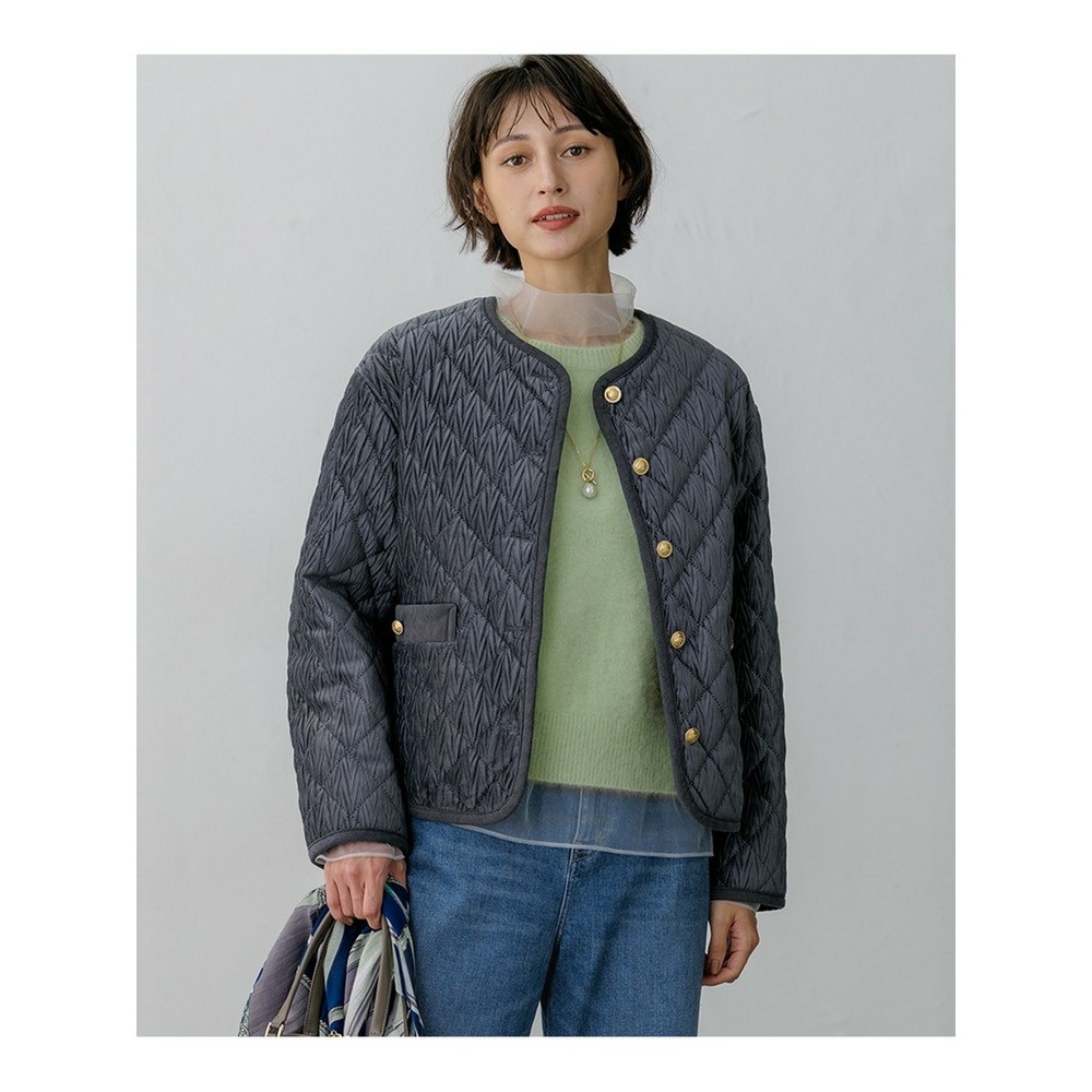 ベロアキルト ノーカラージャケット