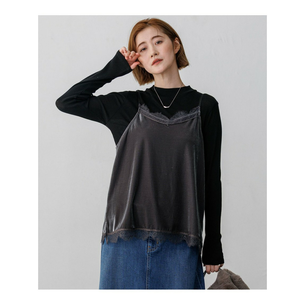 ベロアキャミ ツインセット トップス1