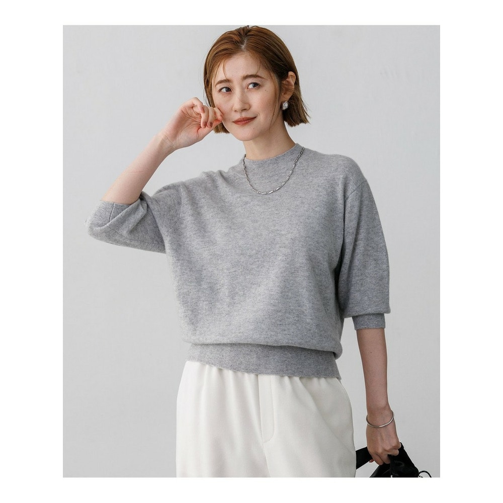 ピュアカシミヤ ハーフスリーブ ハイネック ニット1