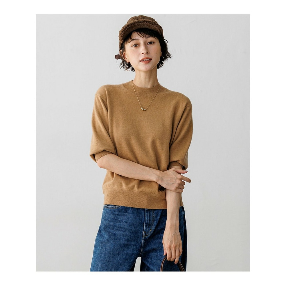 ピュアカシミヤ ハーフスリーブ ハイネック ニット1