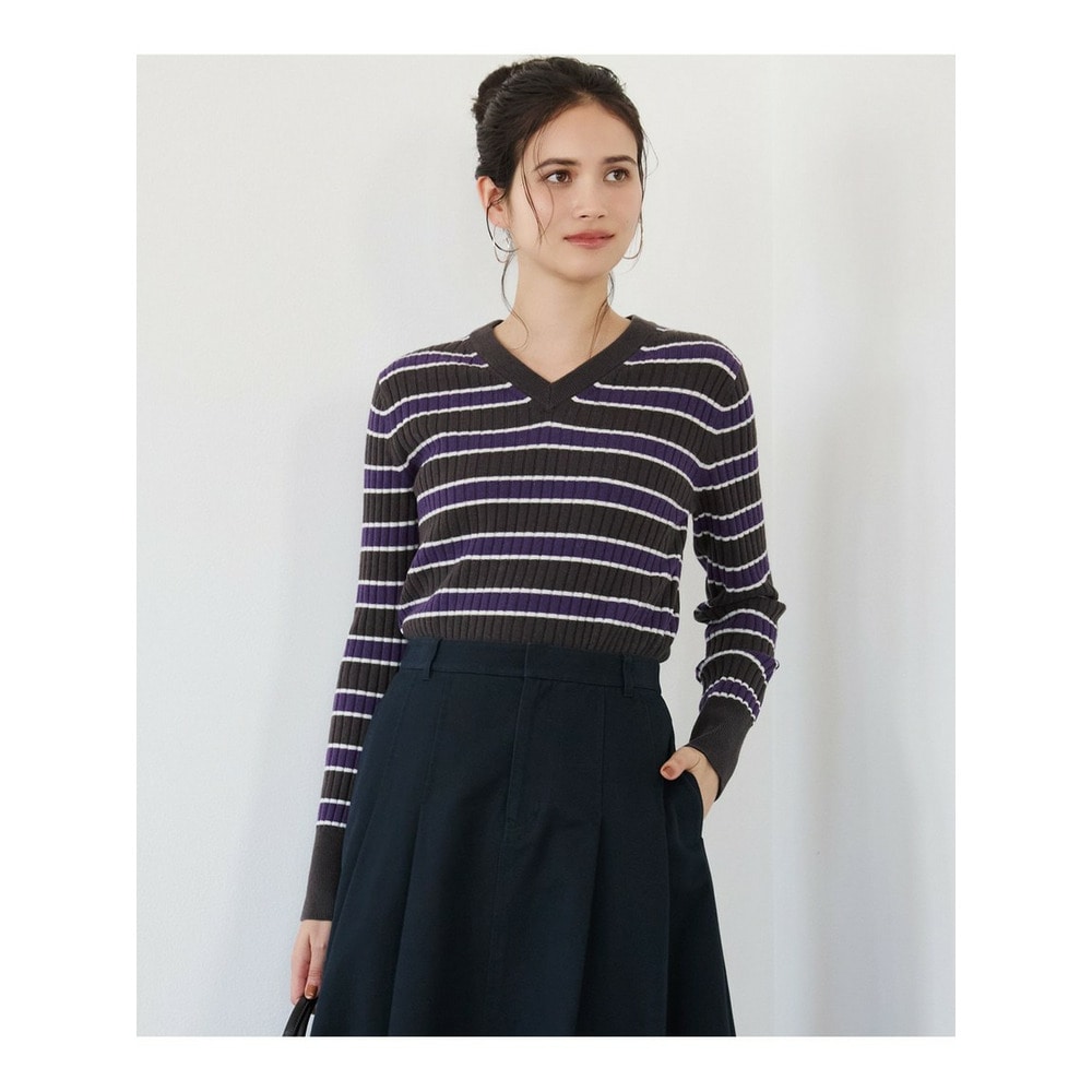 【SLOW/一部店舗限定】ウールベーシック ワイドリブ ボーダー ニット1