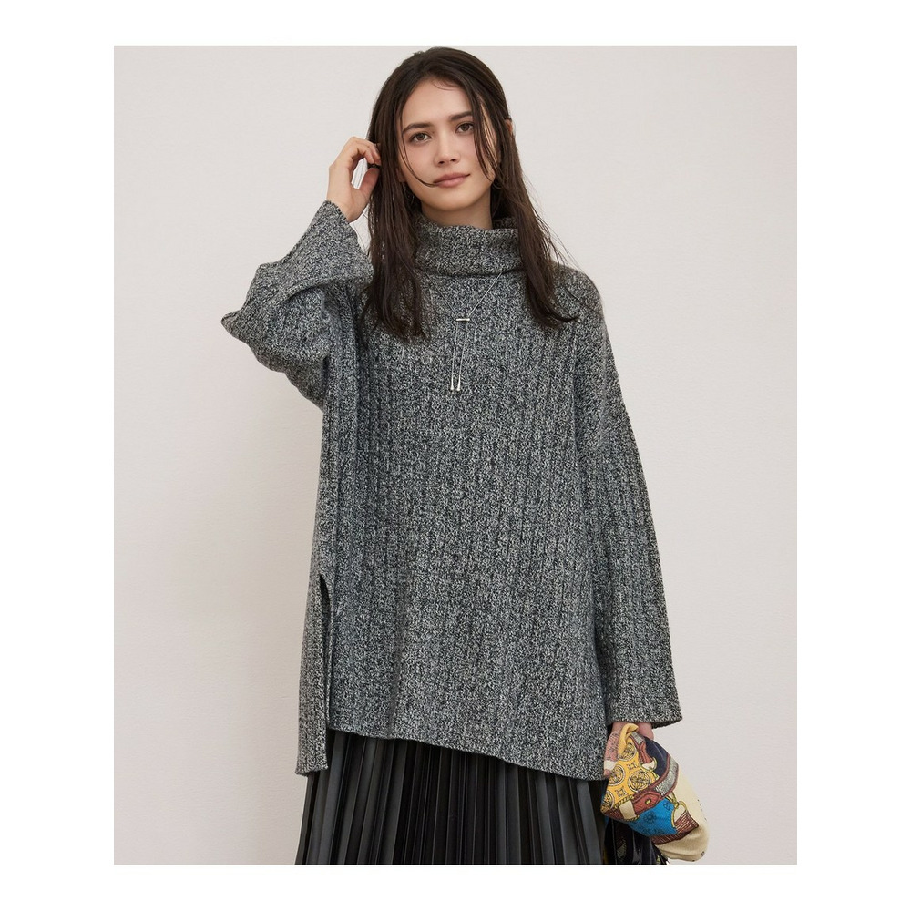 【SLOW/一部店舗限定】ウールベーシック ワイドリブ タートルネック ニット