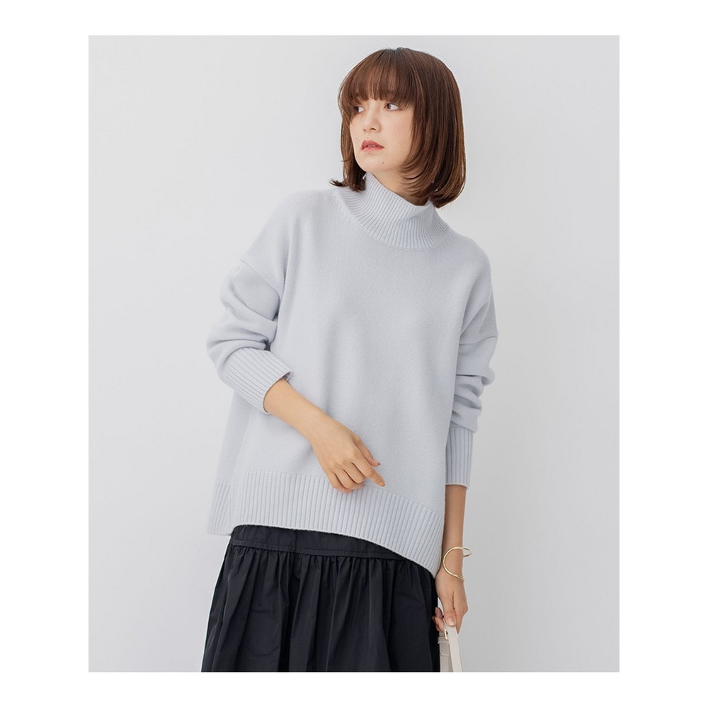 【好評につき新色追加/CLASSY.1月号掲載】ウールカシミヤブレンド スタンドネック ニット サックスブルー系 1