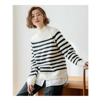 【洗える】ウールカシミヤ パネルボーダー ニット