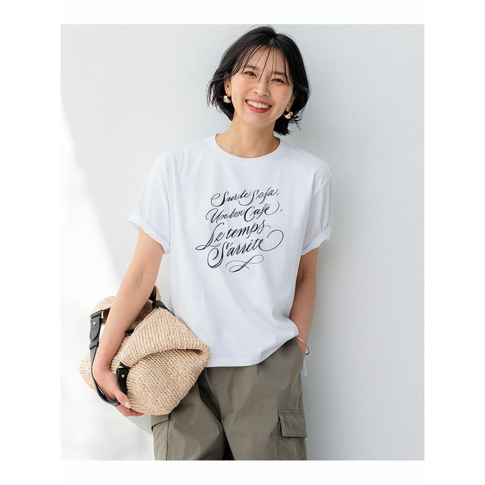 【井波麻里衣さんコラボ】カリグラフィー プリント Tシャツ オフ×ブラック 1