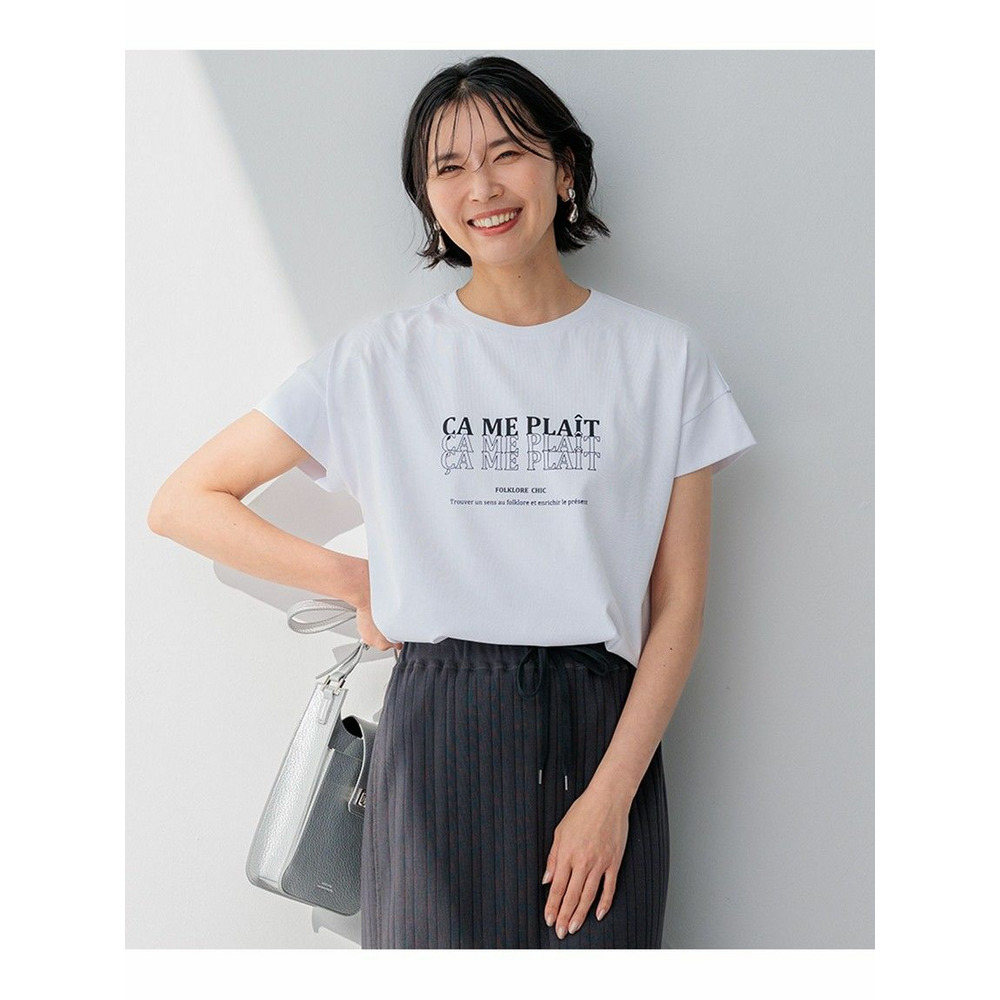 【UVカット/洗える】CA ME PLAIT ロゴTシャツ オフ×ブラック 1