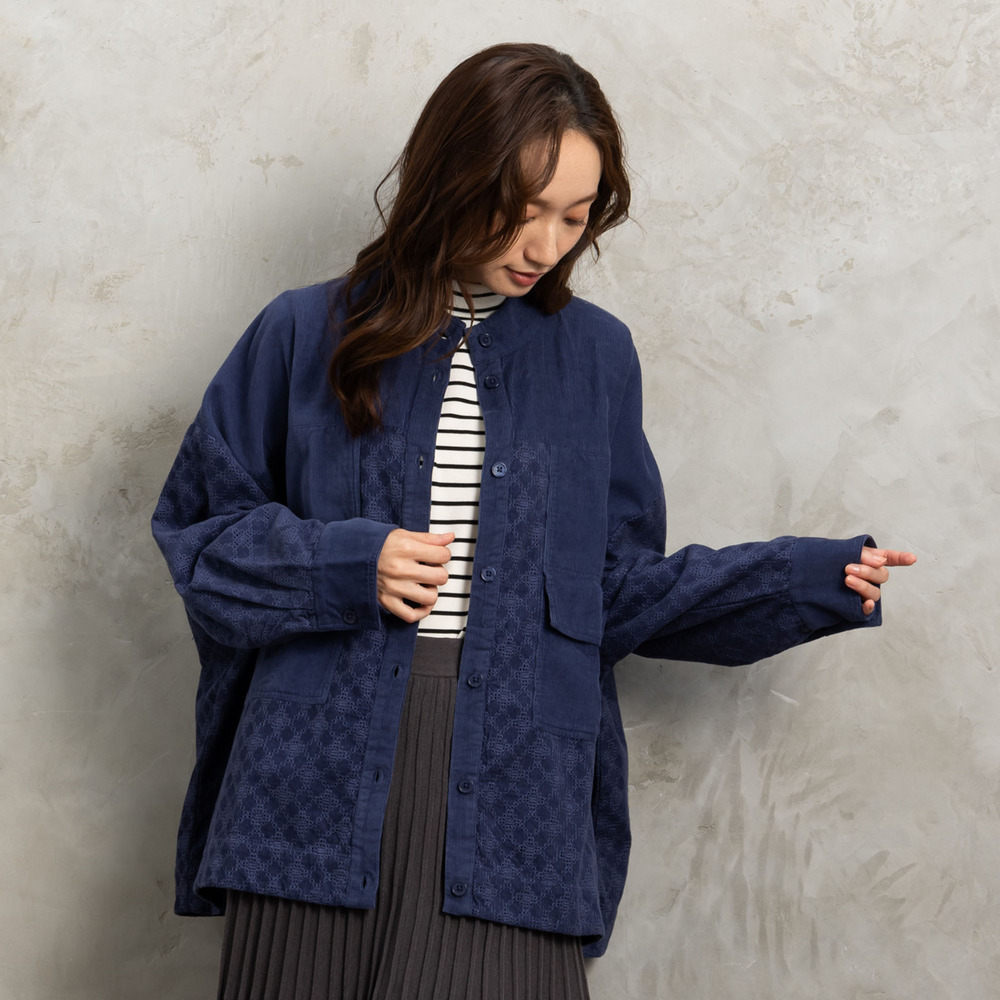 21号(6L~) コーデュロイエンブロイダリーシャツ1