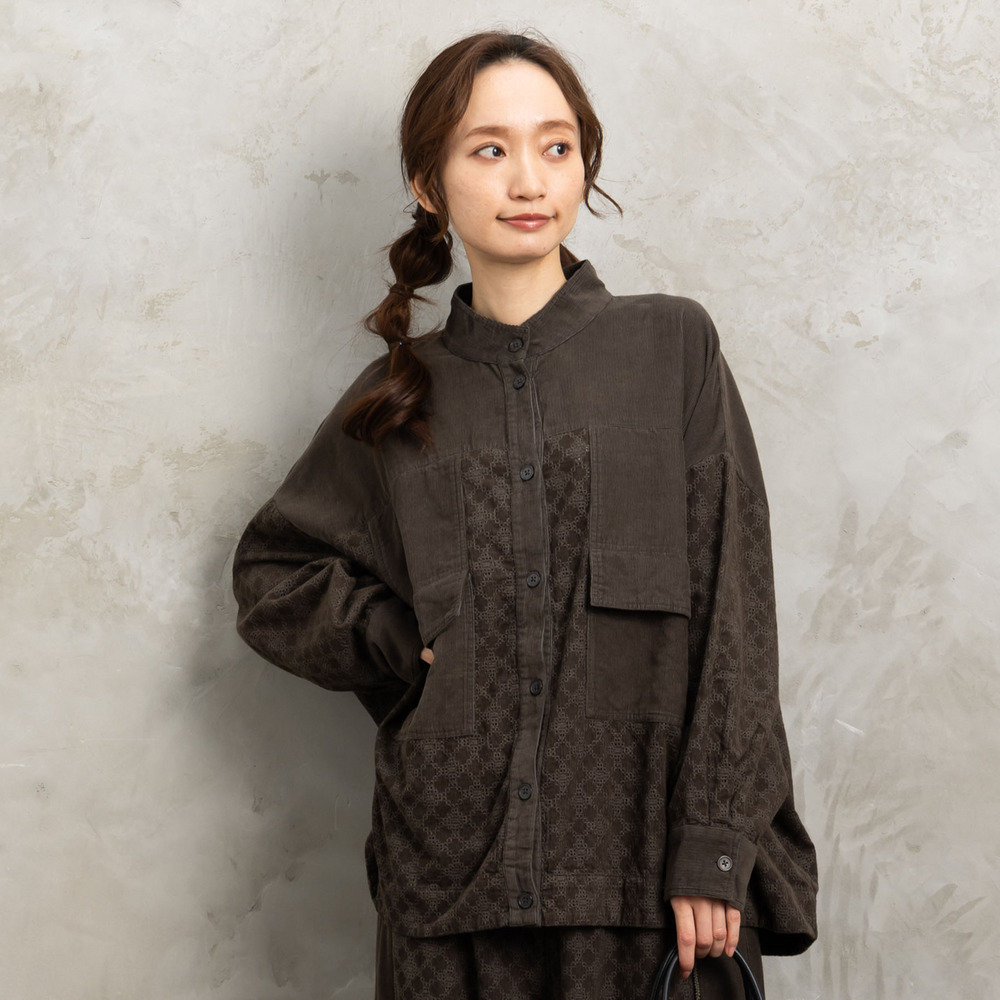 21号(6L~) コーデュロイエンブロイダリーシャツ1