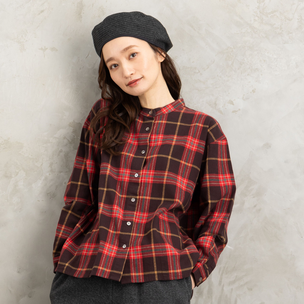 21号(6L～) 起毛チェックへリンボンブラウス