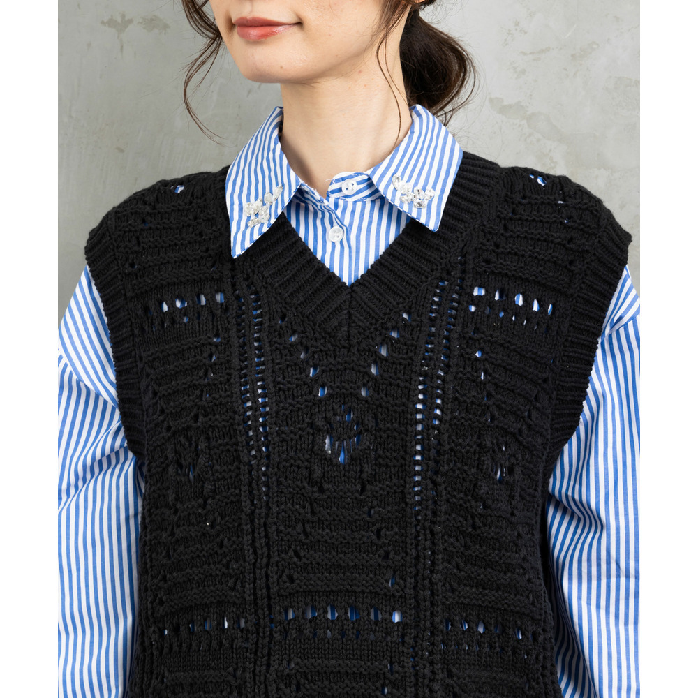 21号(6L~) レース柄透かし編みベスト7