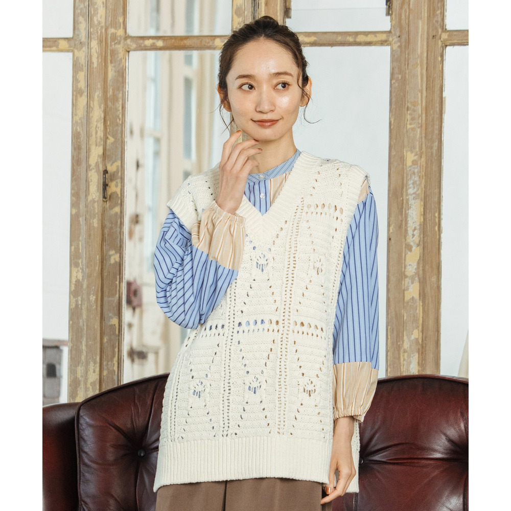 21号(6L~) レース柄透かし編みベスト1