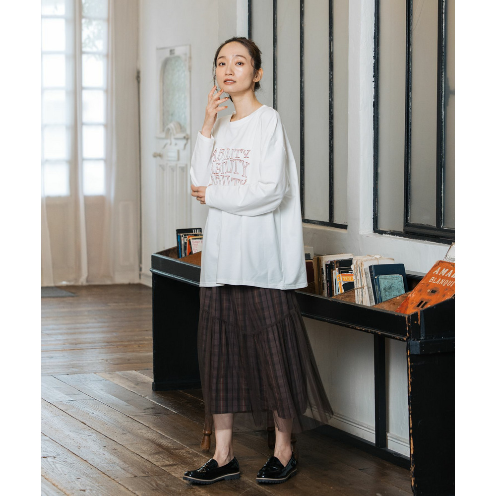 21号(6L~) チェック×チュールレイヤードスカート5