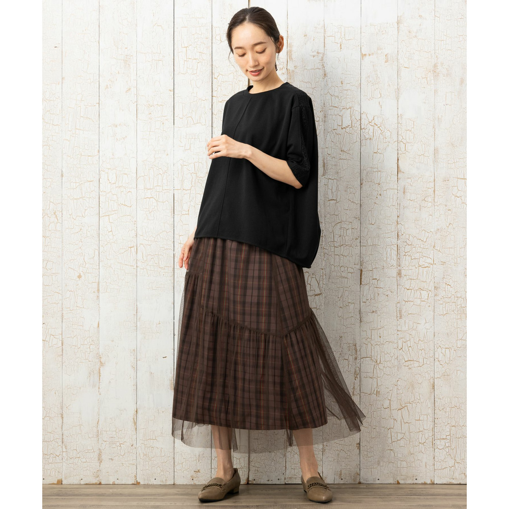 21号(6L~) チェック×チュールレイヤードスカート8