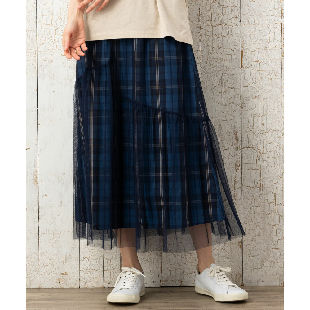 21号(6L~) チェック×チュールレイヤードスカート1