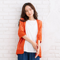【大きいサイズ】 15号(3L)  【MADE IN JAPAN】ストローヤーンホールガーメント透かし編みボレロ
