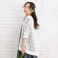 【大きいサイズ】 15号(3L)  【MADE IN JAPAN】ストローヤーンホールガーメント透かし編みボレロ