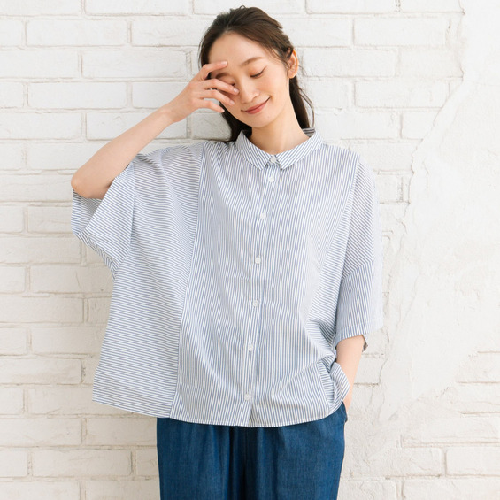 【sabstreet bis】【web限定】15号(3L) ピンストライプボクシーシャツ【アリノマ/Alinoma】 【sabstreet bis】【web限定】15号(3L) ピンストライプボクシーシャツ【アリノマ/Alinoma】