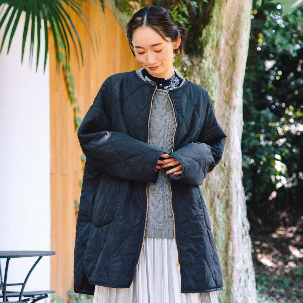 ファー×キルティングリバーシブルコート1