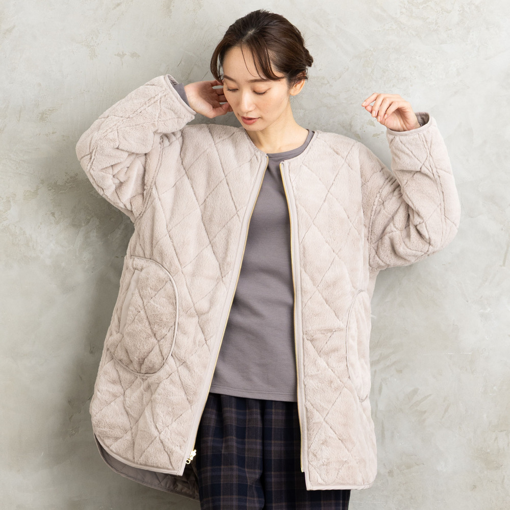 ファー×キルティングリバーシブルコート1