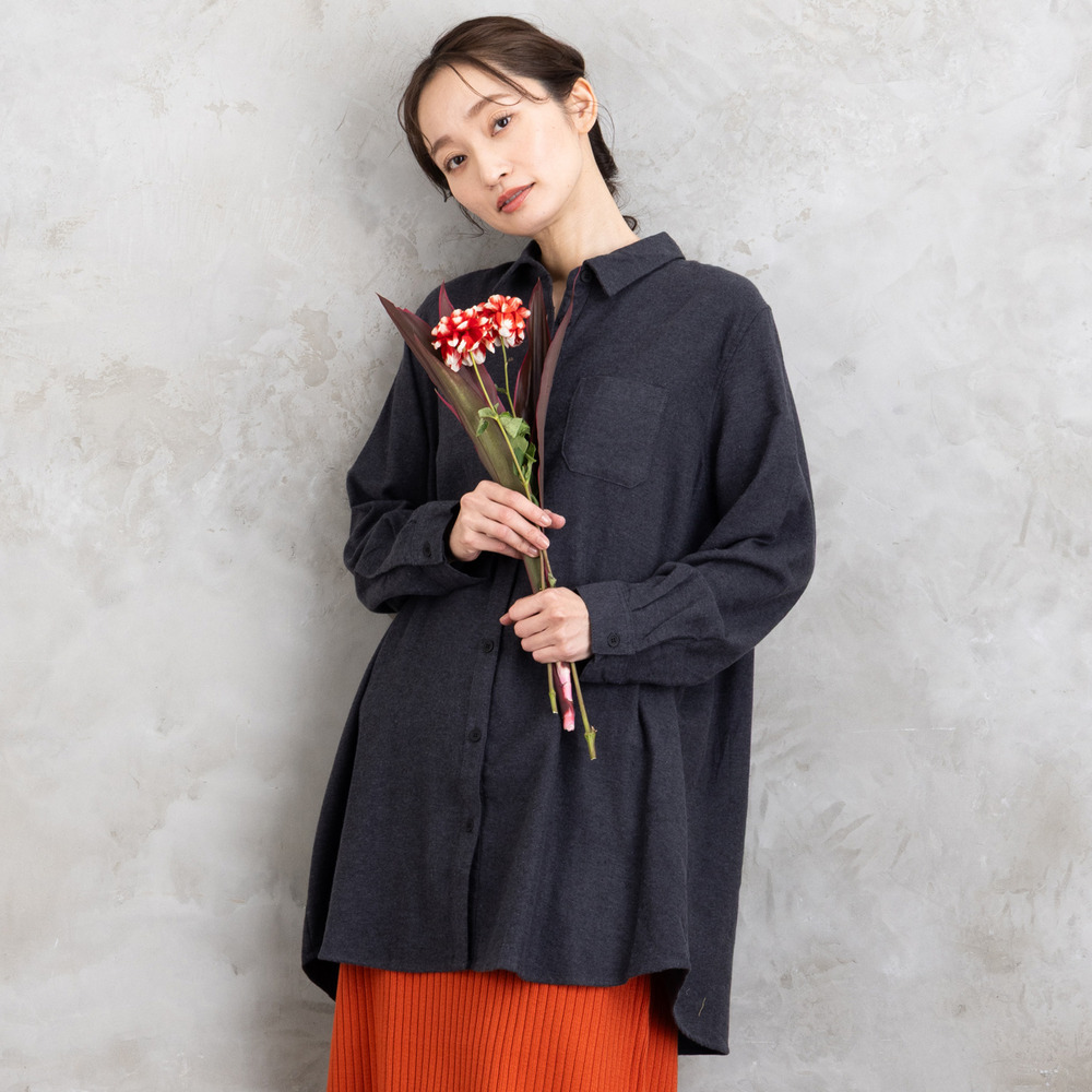 【吸湿・発熱】ソフトサーモ起毛チェックシャツチュニック1