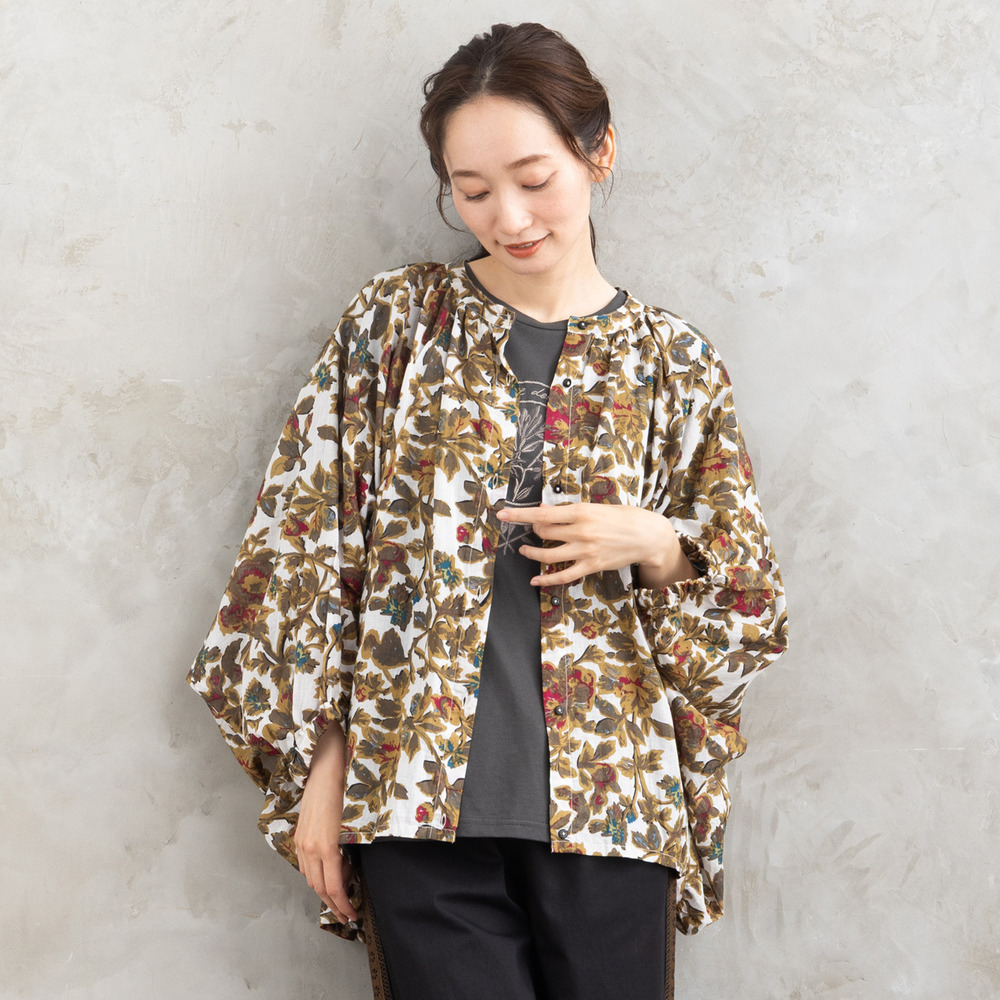 21号(6L～) フラワープリントバルーンブラウス