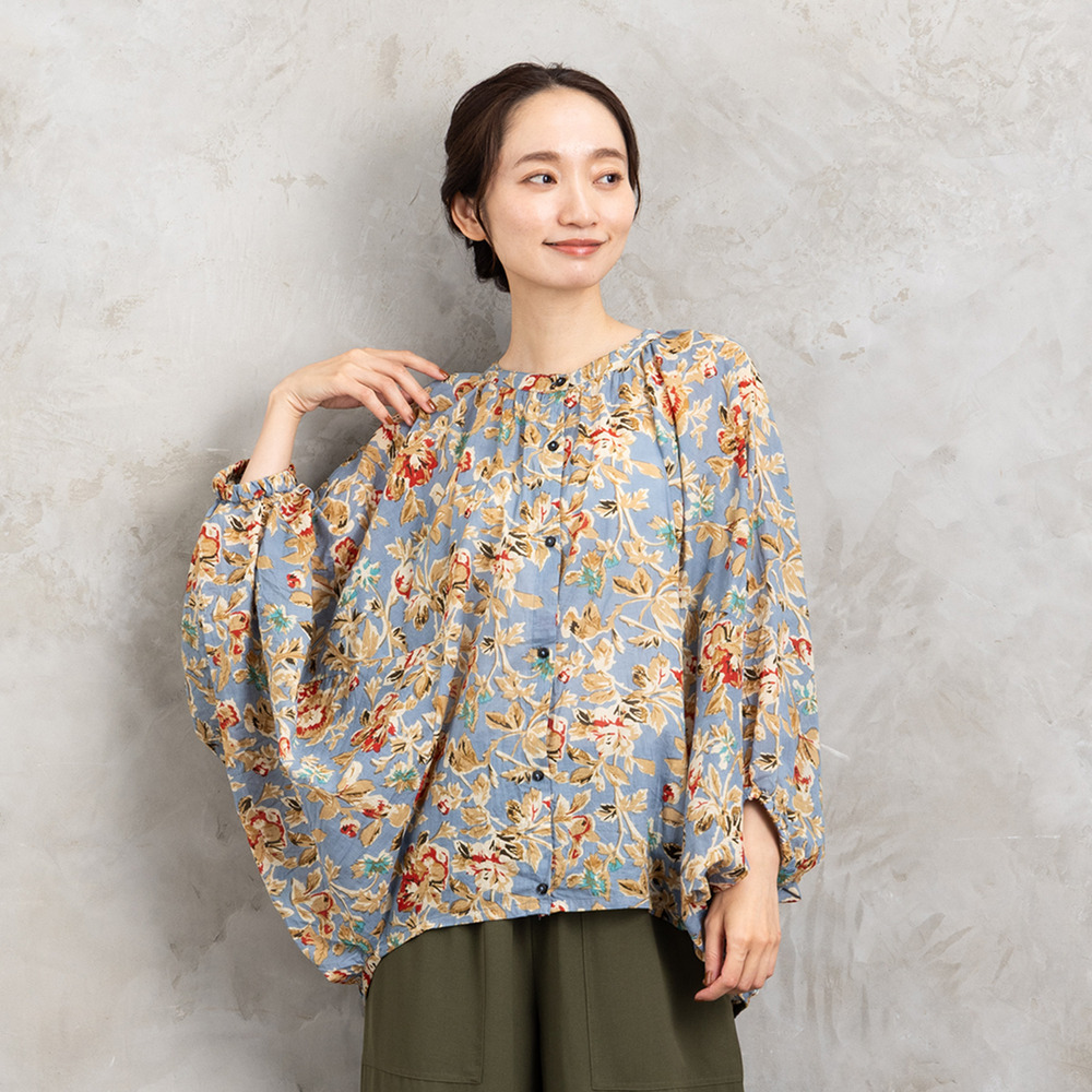 21号(6L~) フラワープリントバルーンブラウス1