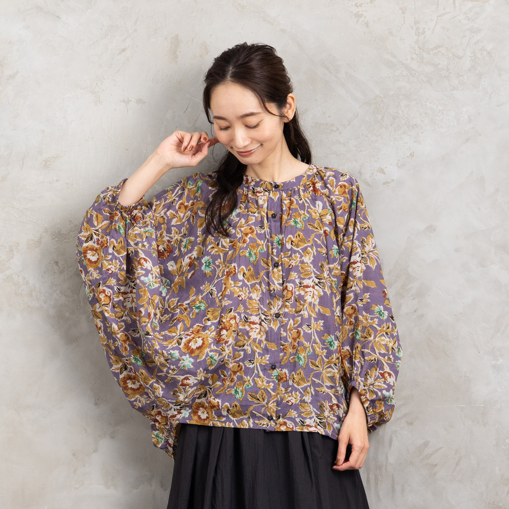 21号(6L~) フラワープリントバルーンブラウス1