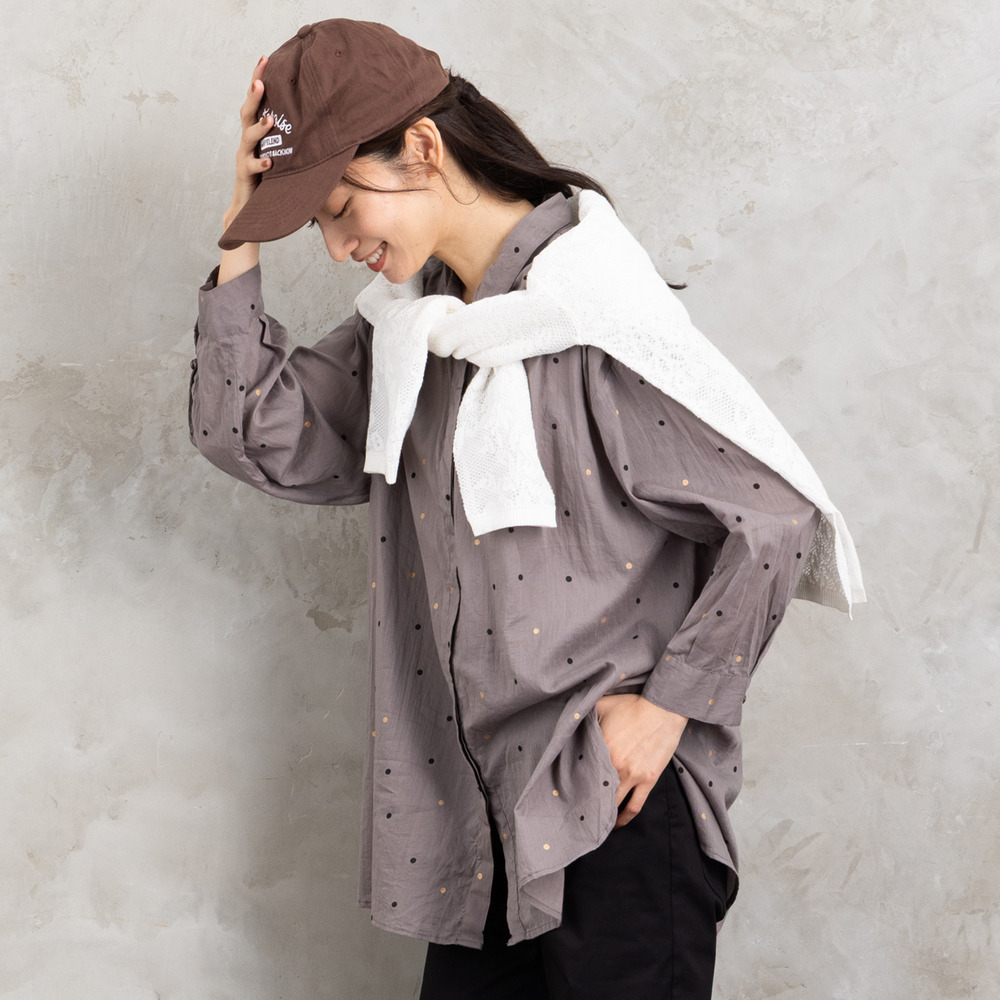 21号(6L~) ホイルドットプリントシャツ1