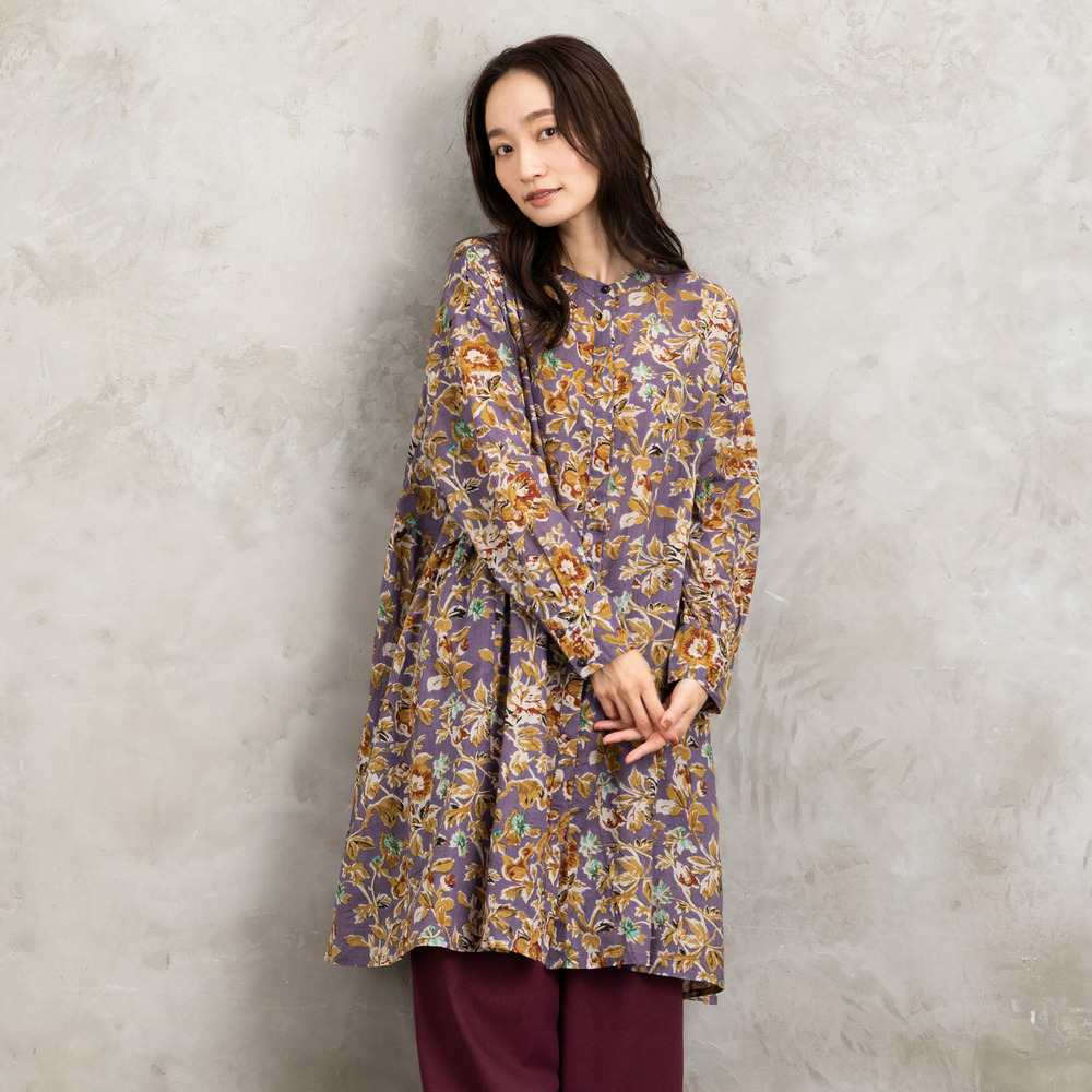 21号(6L~) フラワープリントサイドギャザーチュニック1