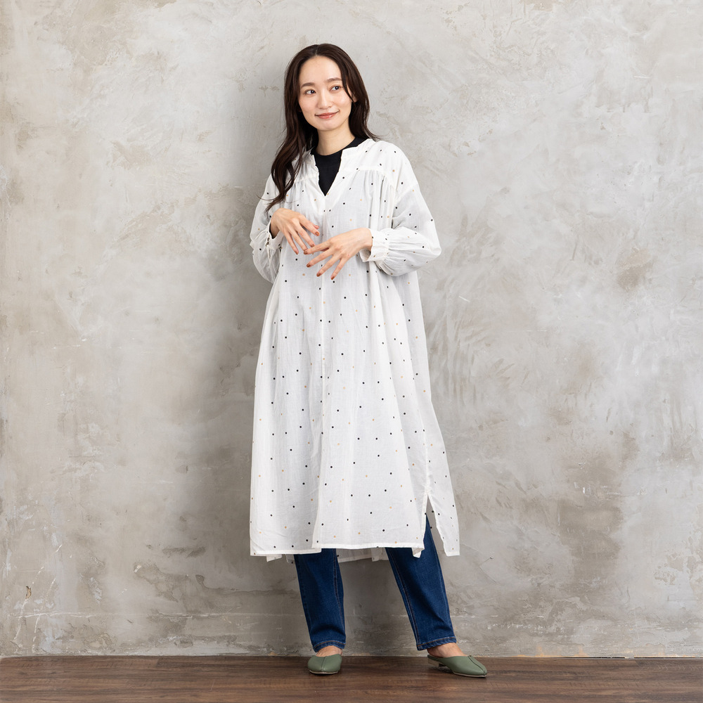 21号(6L~) ホイルドットプリントキーネックワンピース2