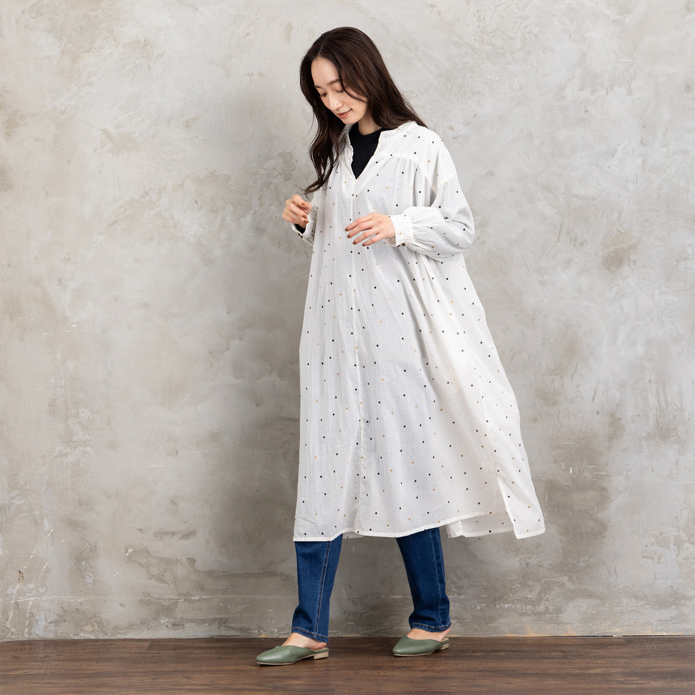 21号(6L~) ホイルドットプリントキーネックワンピース3