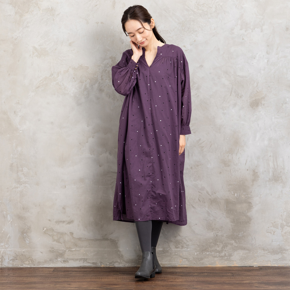 21号(6L~) ホイルドットプリントキーネックワンピース6