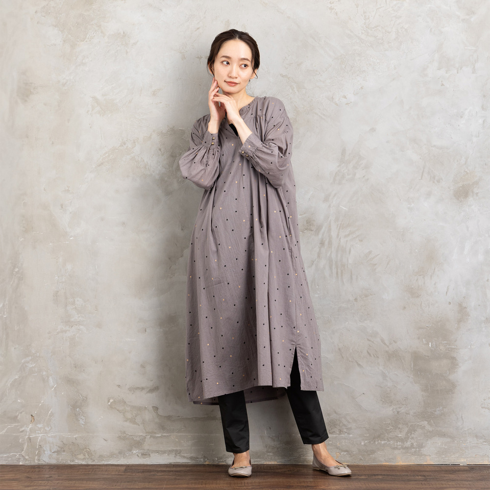 21号(6L~) ホイルドットプリントキーネックワンピース9