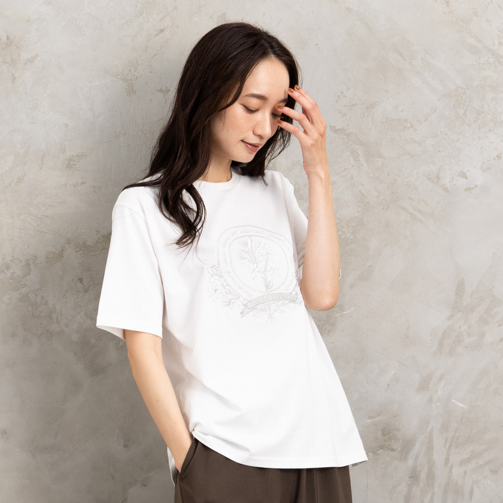 21号(6L~) フラワーエンブレム刺繍Tシャツ1