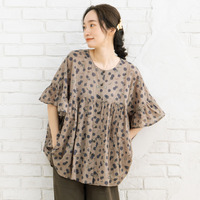 21号(6L～) カモメ×水彩ドットプリント2wayブラウス