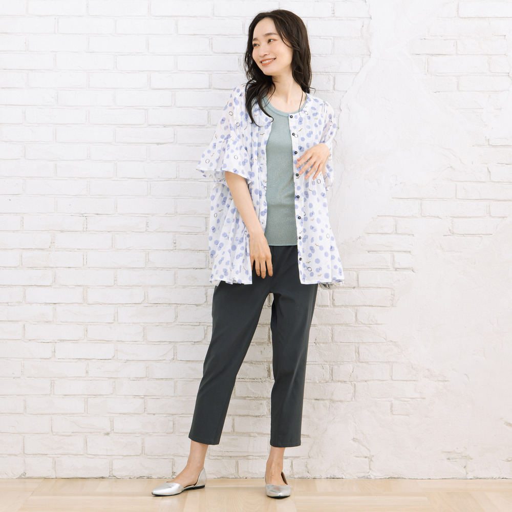 21号(6L~) カモメ×水彩ドットプリント2wayブラウス3