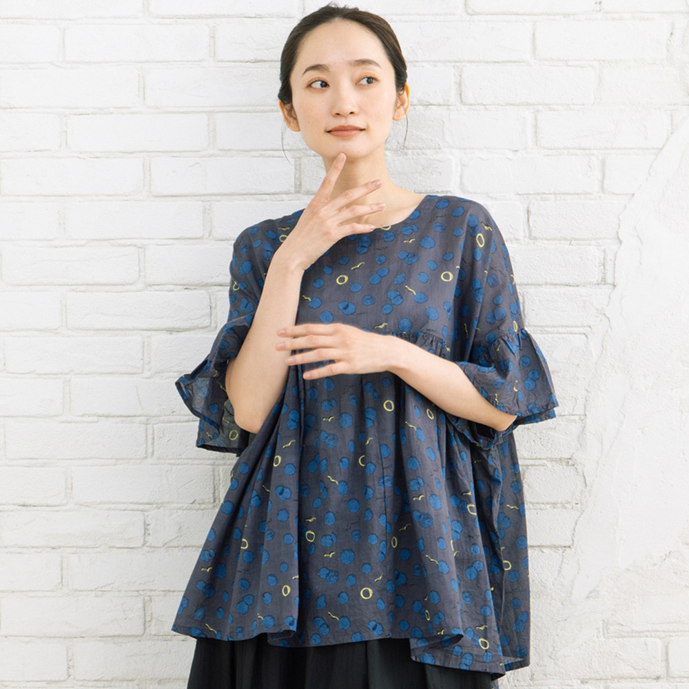 21号(6L~) カモメ×水彩ドットプリント2wayブラウス1