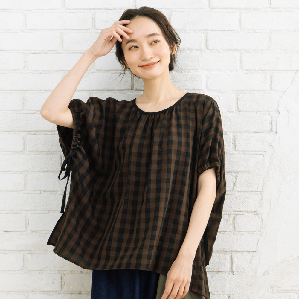 21号(6L～) ヴィンテージギンガムジョーゼットブラウス