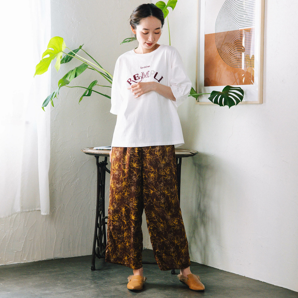 21号(6L~) フラワージャカードワイドパンツ14