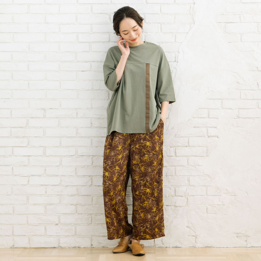 21号(6L~) フラワージャカードワイドパンツ28