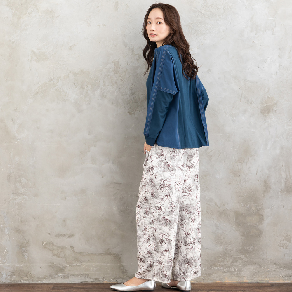 21号(6L~) フラワージャカードワイドパンツ3