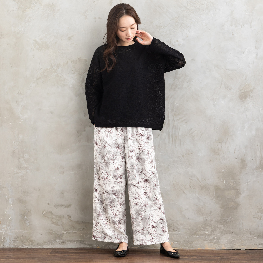 21号(6L~) フラワージャカードワイドパンツ4