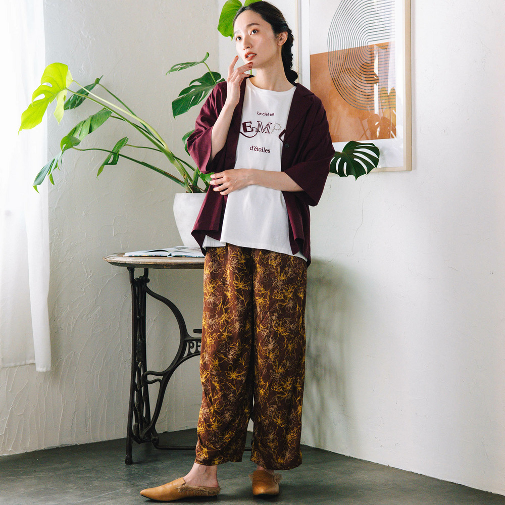 21号(6L~) フラワージャカードワイドパンツ8