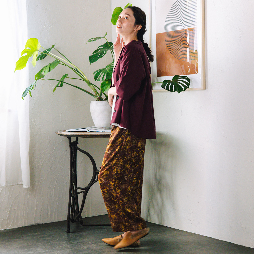 21号(6L~) フラワージャカードワイドパンツ9