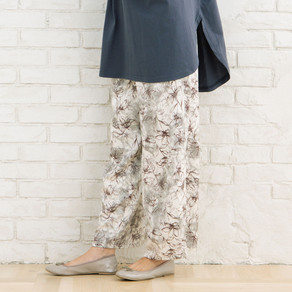 21号(6L~) フラワージャカードワイドパンツ1