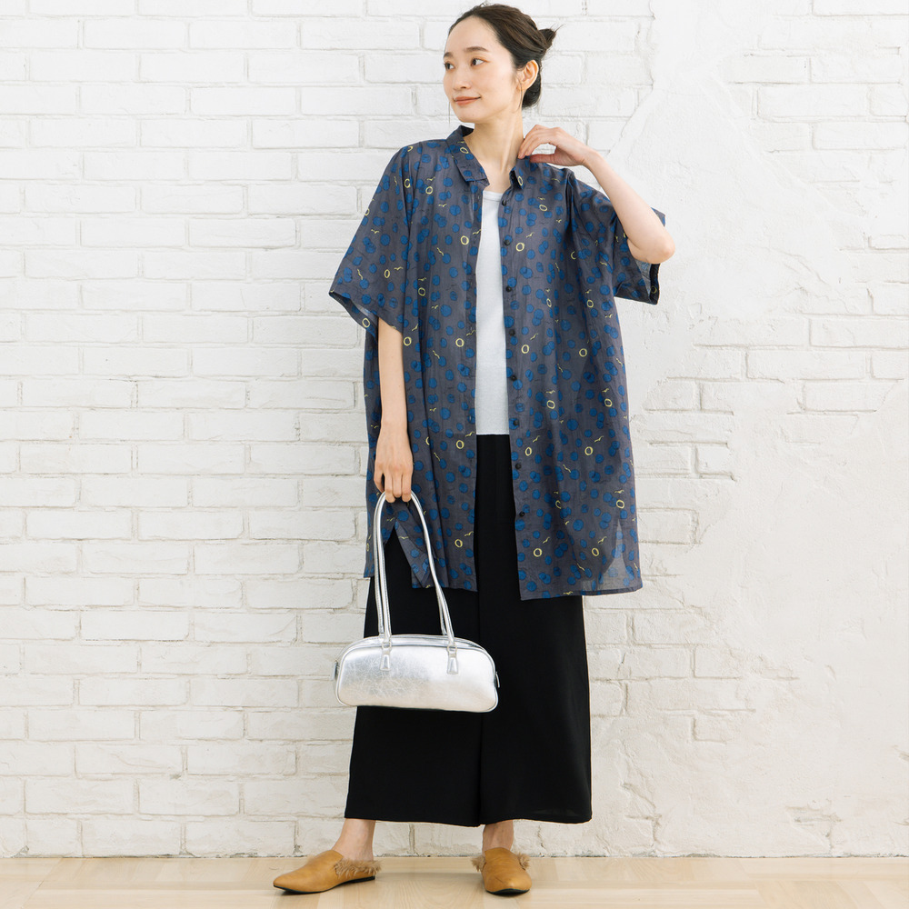 21号(6L~) カモメ×水彩ドットプリントチュニック1